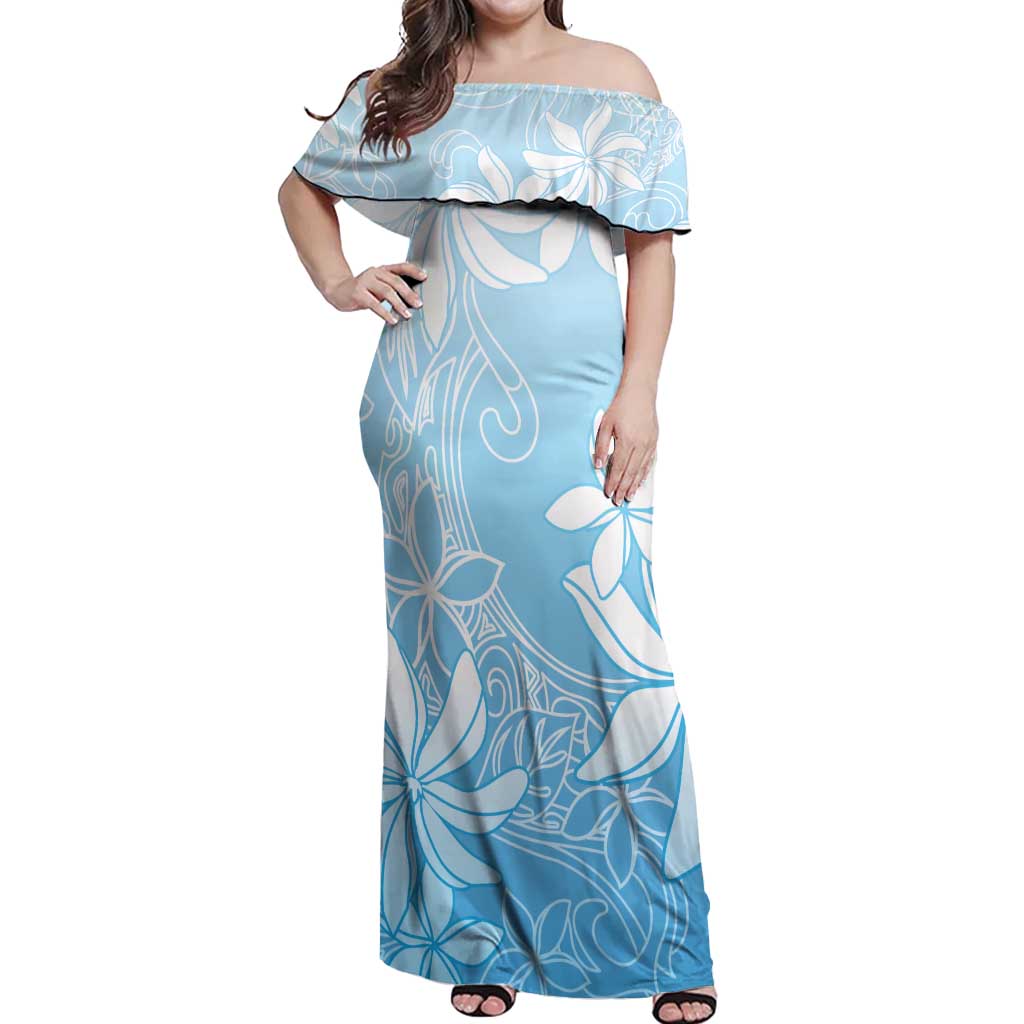 Tiare Tahiti Off Shoulder Maxi Dress Blue Polynesia Motifs - Polynesian Pride