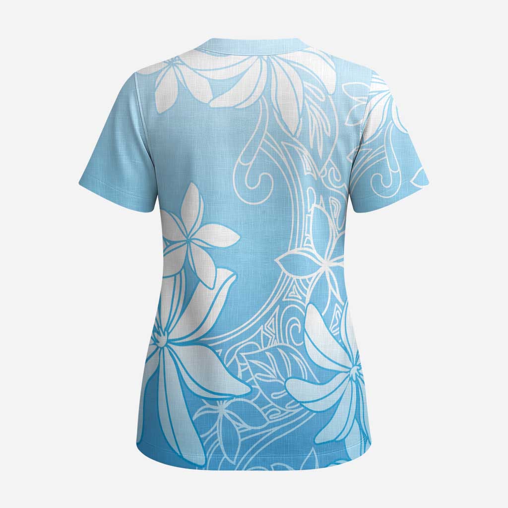 Tiare Tahiti Scrub Top Blue Polynesia Motifs LT05 - Polynesian Pride