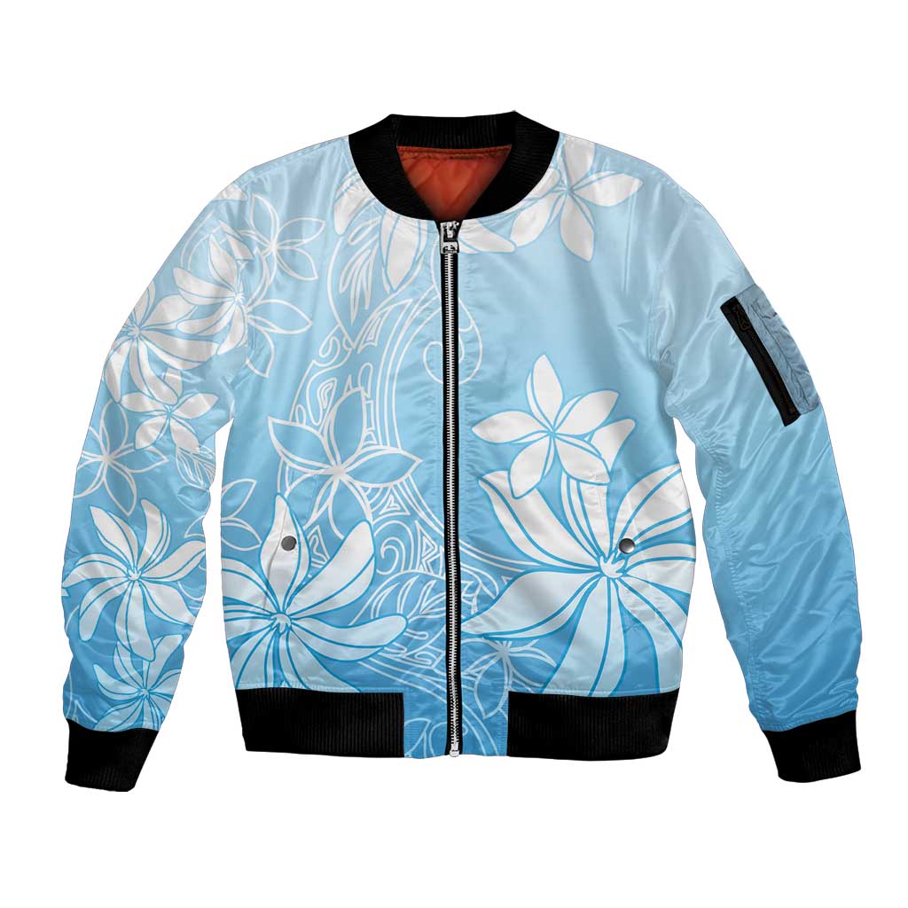 Tiare Tahiti Sleeve Zip Bomber Jacket Blue Polynesia Motifs LT05 Unisex Blue - Polynesian Pride