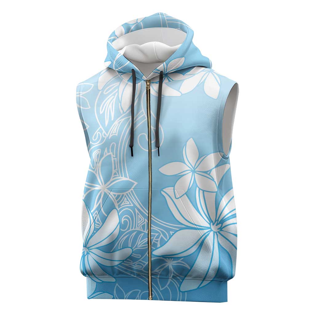 Tiare Tahiti Sleeveless Zip Hoodie Blue Polynesia Motifs - Polynesian Pride