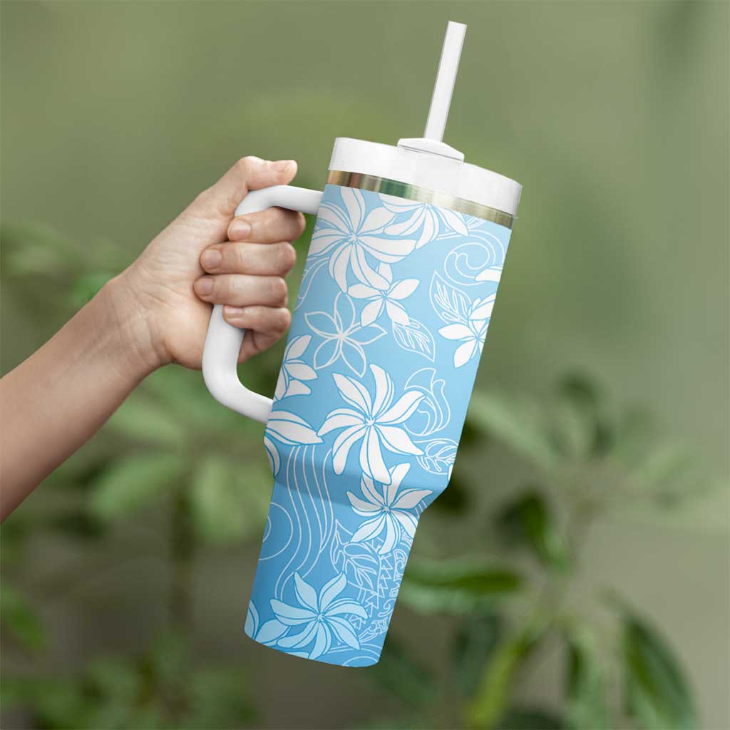 Tiare Tahiti Tumbler With Handle Blue Polynesia Motifs - Polynesian Pride