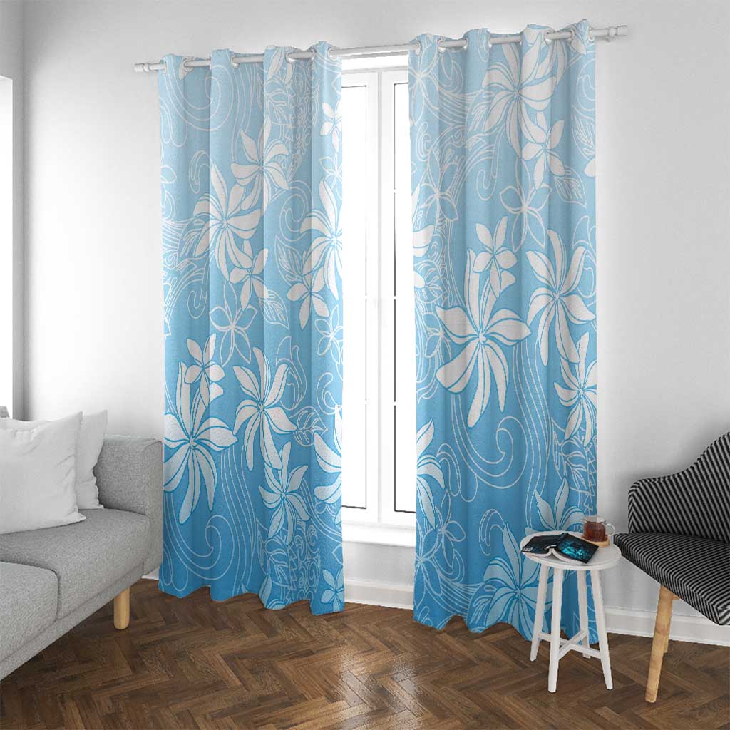 Tiare Tahiti Window Curtain Blue Polynesia Motifs LT05 With Grommets Blue - Polynesian Pride