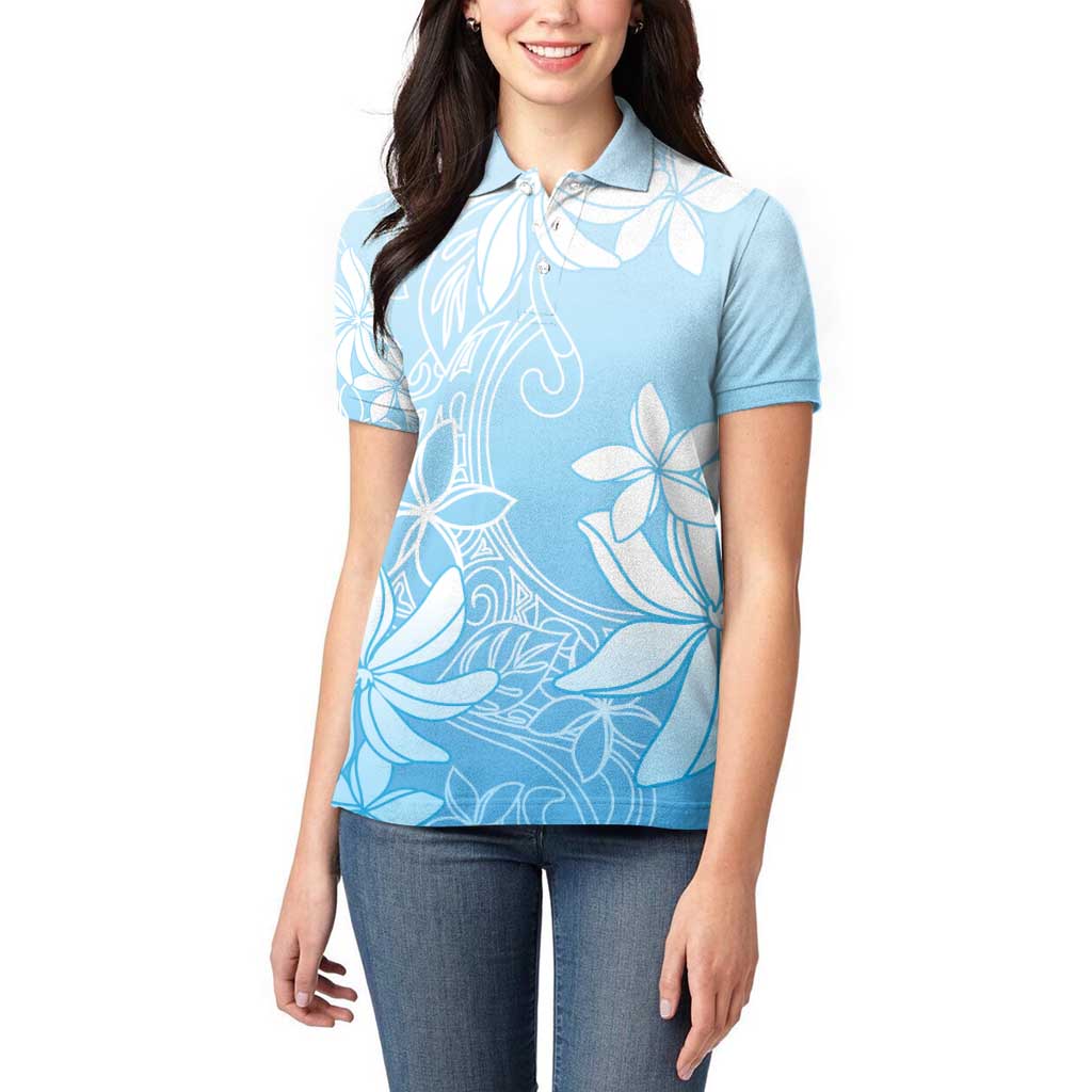 Tiare Tahiti Women Polo Shirt Blue Polynesia Motifs - Polynesian Pride