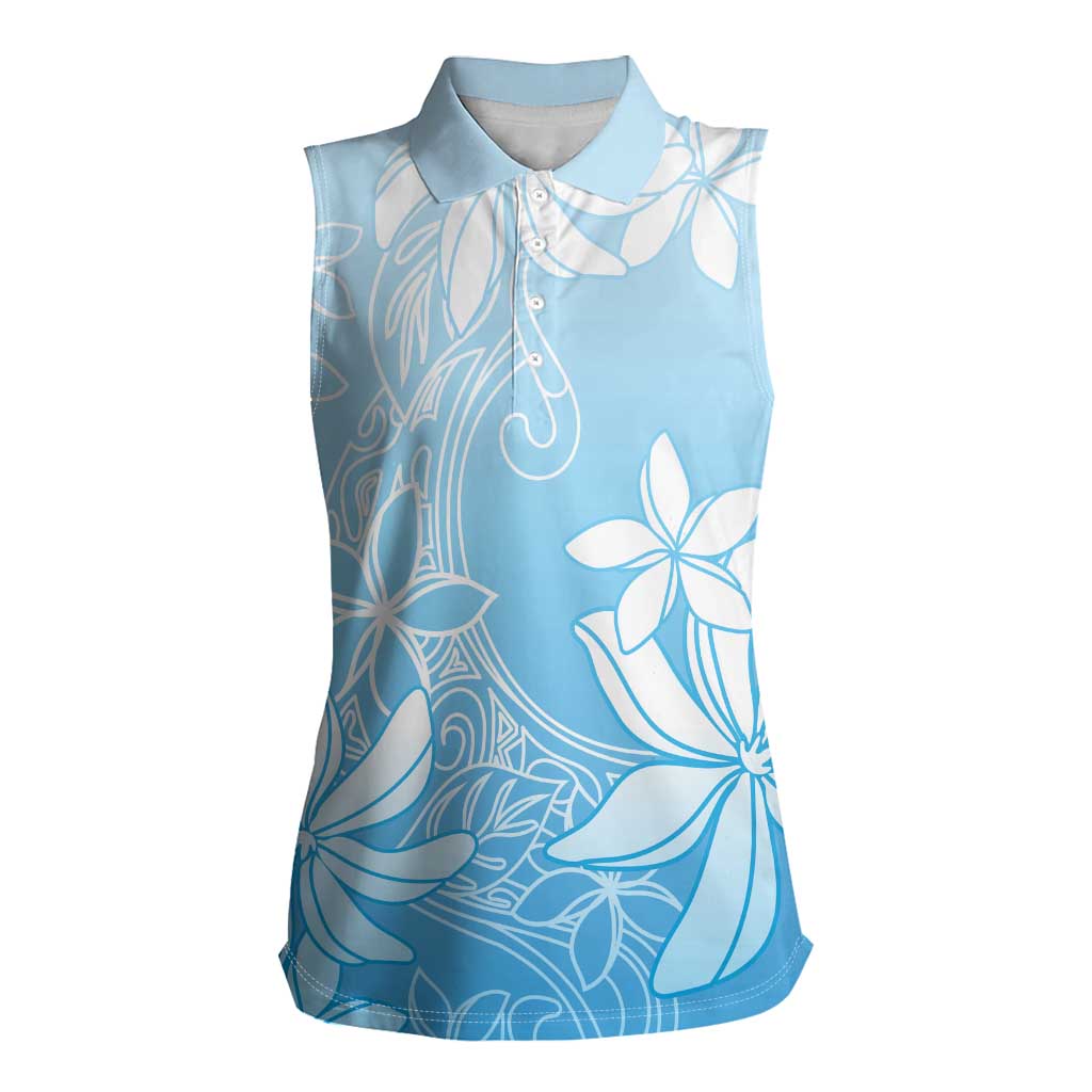 Tiare Tahiti Women Sleeveless Polo Shirt Blue Polynesia Motifs - Polynesian Pride
