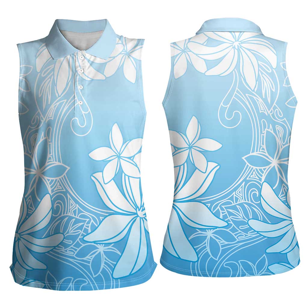 Tiare Tahiti Women Sleeveless Polo Shirt Blue Polynesia Motifs - Polynesian Pride