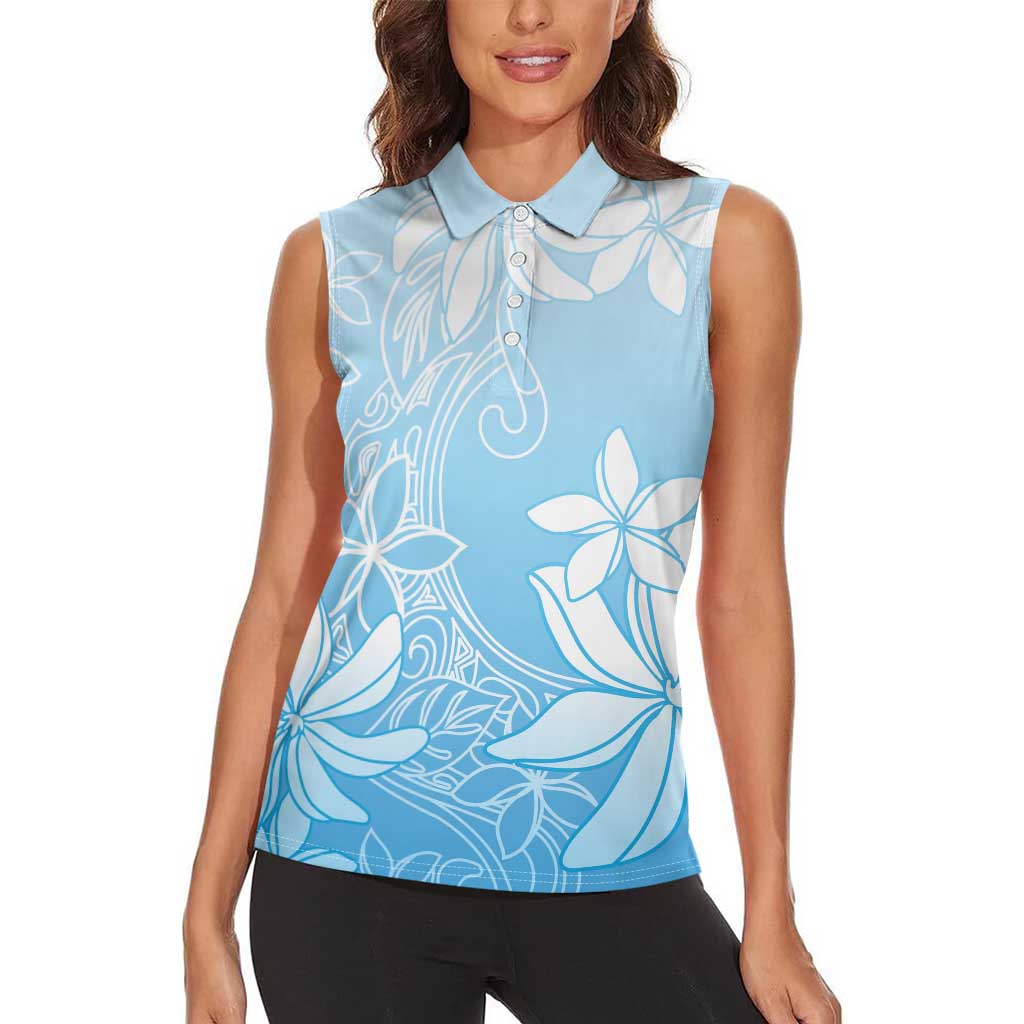 Tiare Tahiti Women Sleeveless Polo Shirt Blue Polynesia Motifs - Polynesian Pride