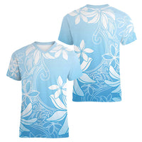 Tiare Tahiti Women V-Neck T-Shirt Blue Polynesia Motifs - Polynesian Pride