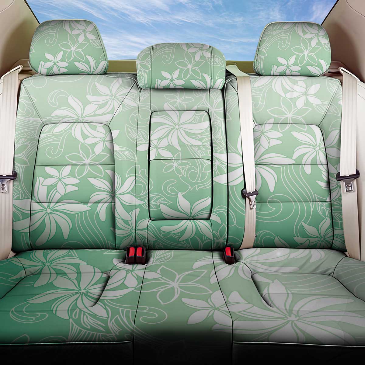 Tiare Tahiti Back Car Seat Cover Matcha Polynesia Motifs LT05 One Size Green - Polynesian Pride