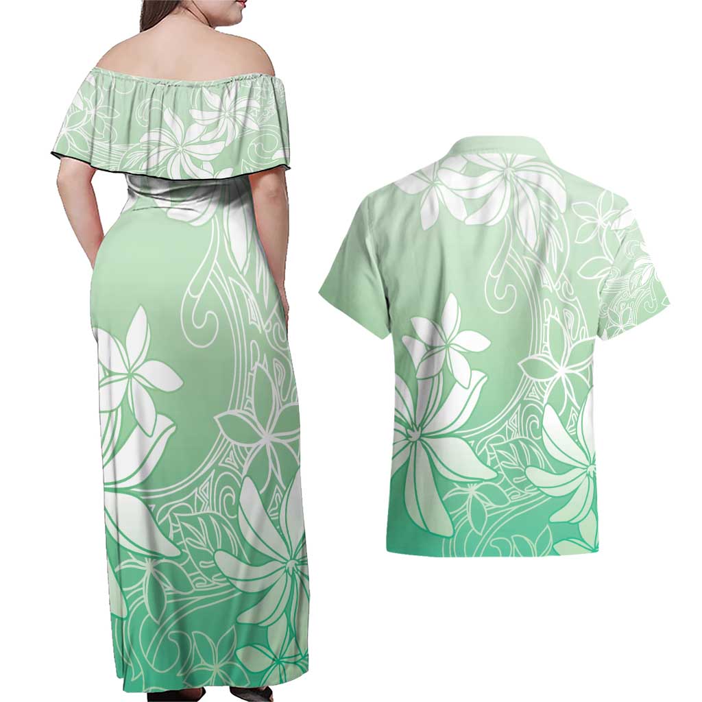 Tiare Tahiti Couples Matching Off Shoulder Maxi Dress and Hawaiian Shirt Matcha Polynesia Motifs - Polynesian Pride