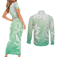 Tiare Tahiti Couples Matching Short Sleeve Bodycon Dress and Long Sleeve Button Shirt Matcha Polynesia Motifs - Polynesian Pride