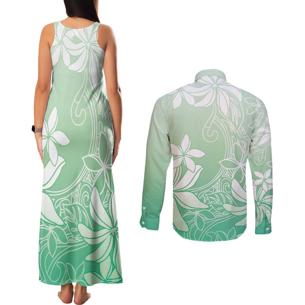 Tiare Tahiti Couples Matching Tank Maxi Dress and Long Sleeve Button Shirt Matcha Polynesia Motifs - Polynesian Pride