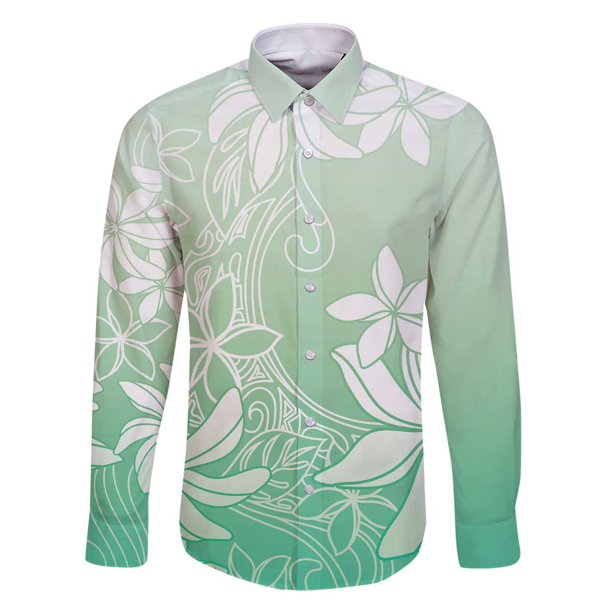 Tiare Tahiti Family Matching Off The Shoulder Long Sleeve Dress and Hawaiian Shirt Matcha Polynesia Motifs LT05 Dad's Shirt - Long Sleeve Green - Polynesian Pride