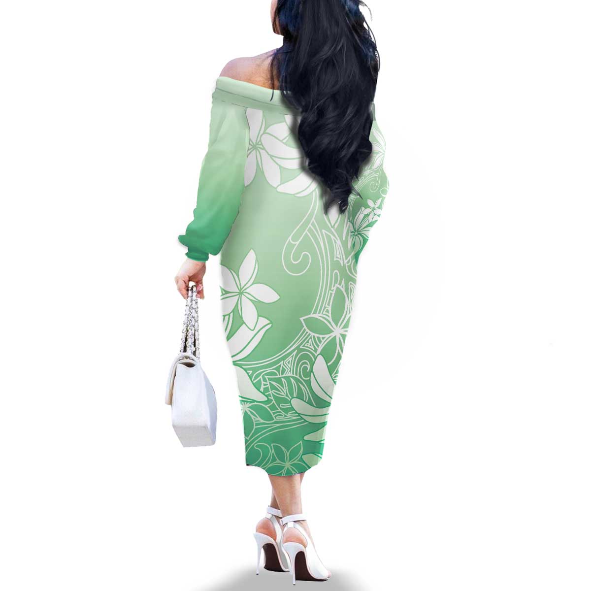 Tiare Tahiti Family Matching Off The Shoulder Long Sleeve Dress and Hawaiian Shirt Matcha Polynesia Motifs LT05 - Polynesian Pride