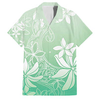 Tiare Tahiti Family Matching Off Shoulder Maxi Dress and Hawaiian Shirt Matcha Polynesia Motifs LT05 Dad's Shirt - Short Sleeve Green - Polynesian Pride
