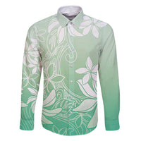 Tiare Tahiti Family Matching Off Shoulder Maxi Dress and Hawaiian Shirt Matcha Polynesia Motifs LT05 Dad's Shirt - Long Sleeve Green - Polynesian Pride