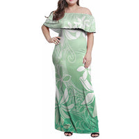 Tiare Tahiti Family Matching Off Shoulder Maxi Dress and Hawaiian Shirt Matcha Polynesia Motifs LT05 Mom's Dress Green - Polynesian Pride