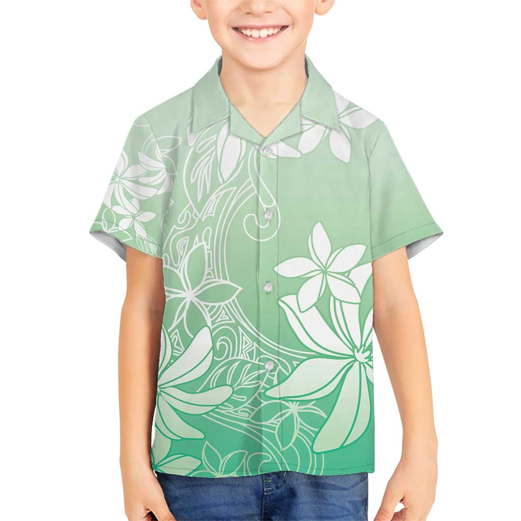Tiare Tahiti Family Matching Off Shoulder Maxi Dress and Hawaiian Shirt Matcha Polynesia Motifs LT05 Son's Shirt Green - Polynesian Pride