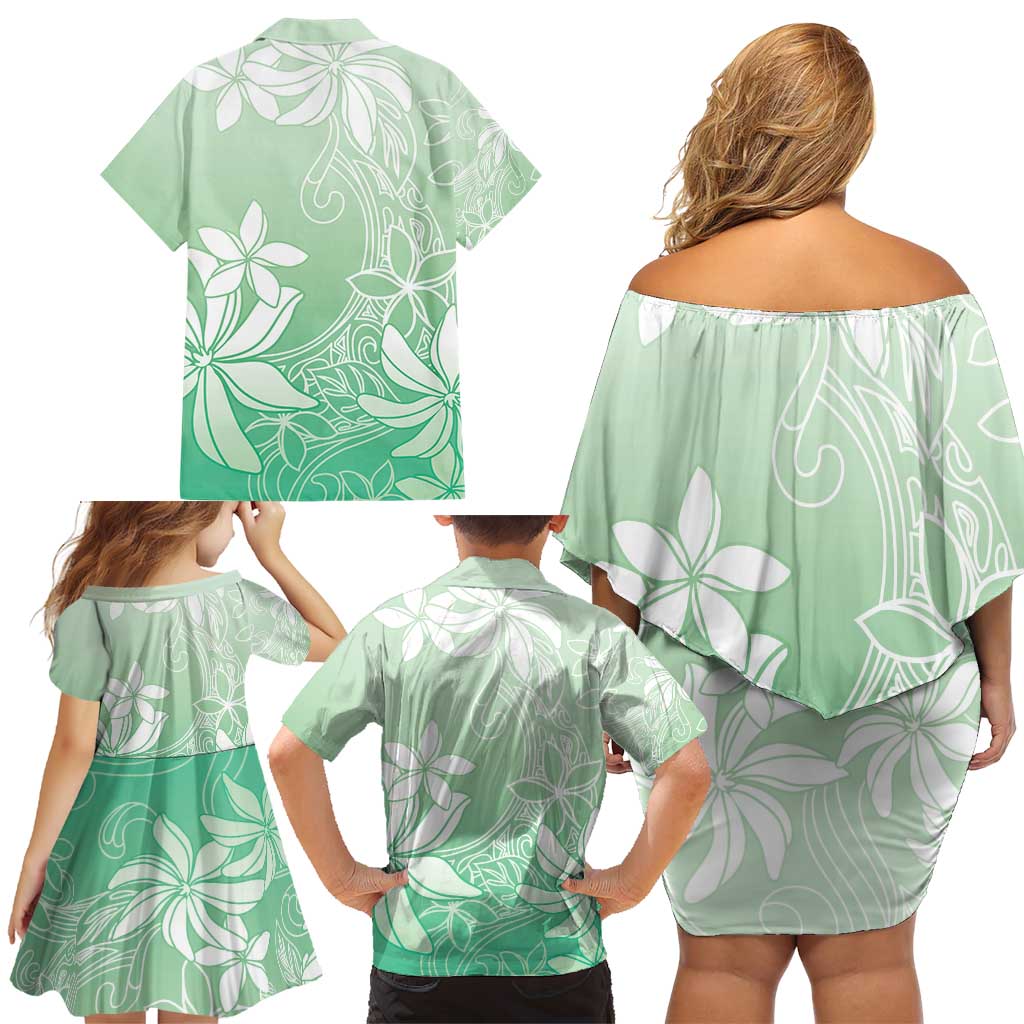 Tiare Tahiti Family Matching Off Shoulder Short Dress and Hawaiian Shirt Matcha Polynesia Motifs - Polynesian Pride