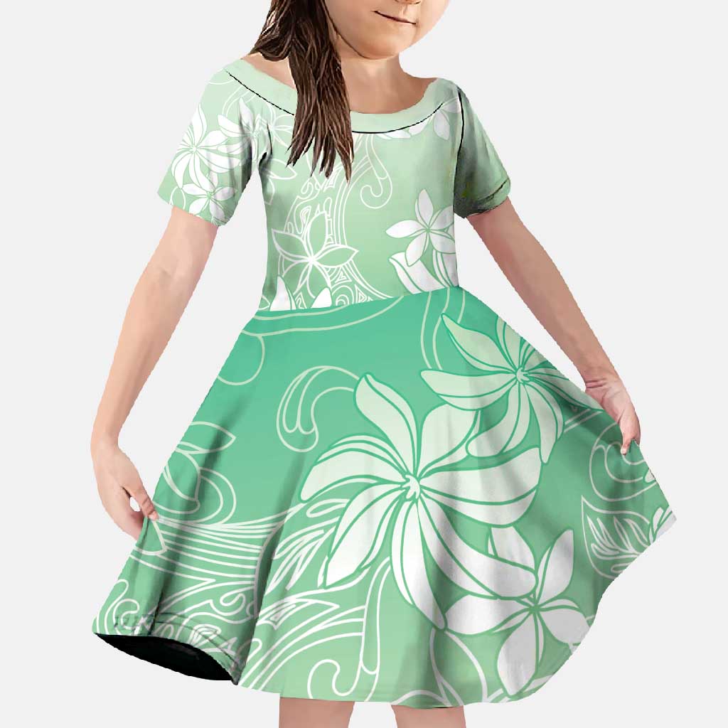 Tiare Tahiti Family Matching Summer Maxi Dress and Hawaiian Shirt Matcha Polynesia Motifs LT05 Daughter's Dress Green - Polynesian Pride