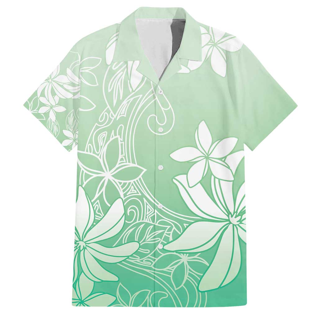 Tiare Tahiti Family Matching Summer Maxi Dress and Hawaiian Shirt Matcha Polynesia Motifs LT05 Dad's Shirt - Short Sleeve Green - Polynesian Pride