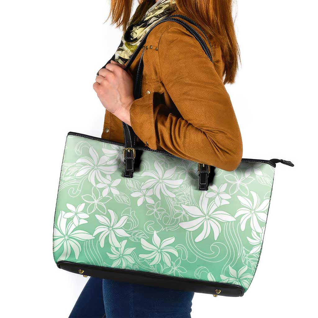 Tiare Tahiti Leather Tote Bag Matcha Polynesia Motifs LT05 Green - Polynesian Pride