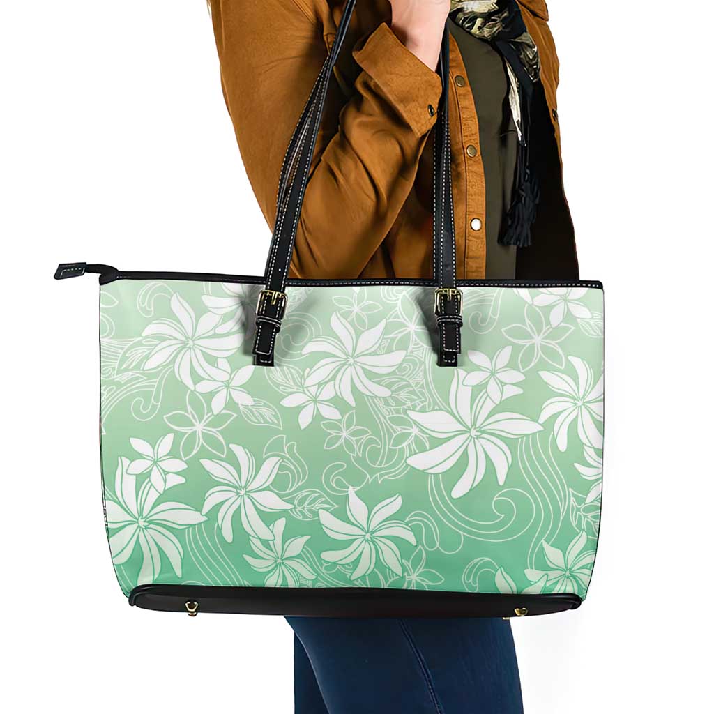 Tiare Tahiti Leather Tote Bag Matcha Polynesia Motifs LT05 - Polynesian Pride