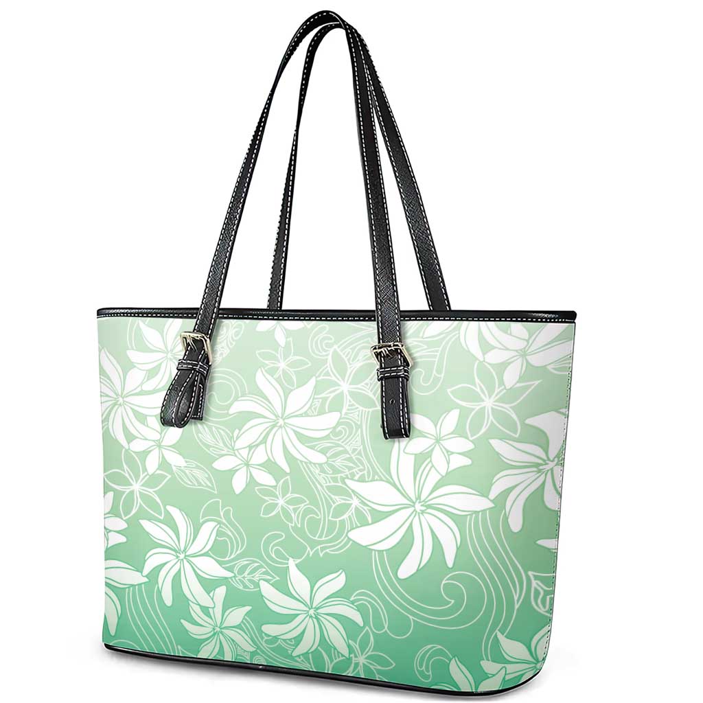 Tiare Tahiti Leather Tote Bag Matcha Polynesia Motifs LT05 - Polynesian Pride