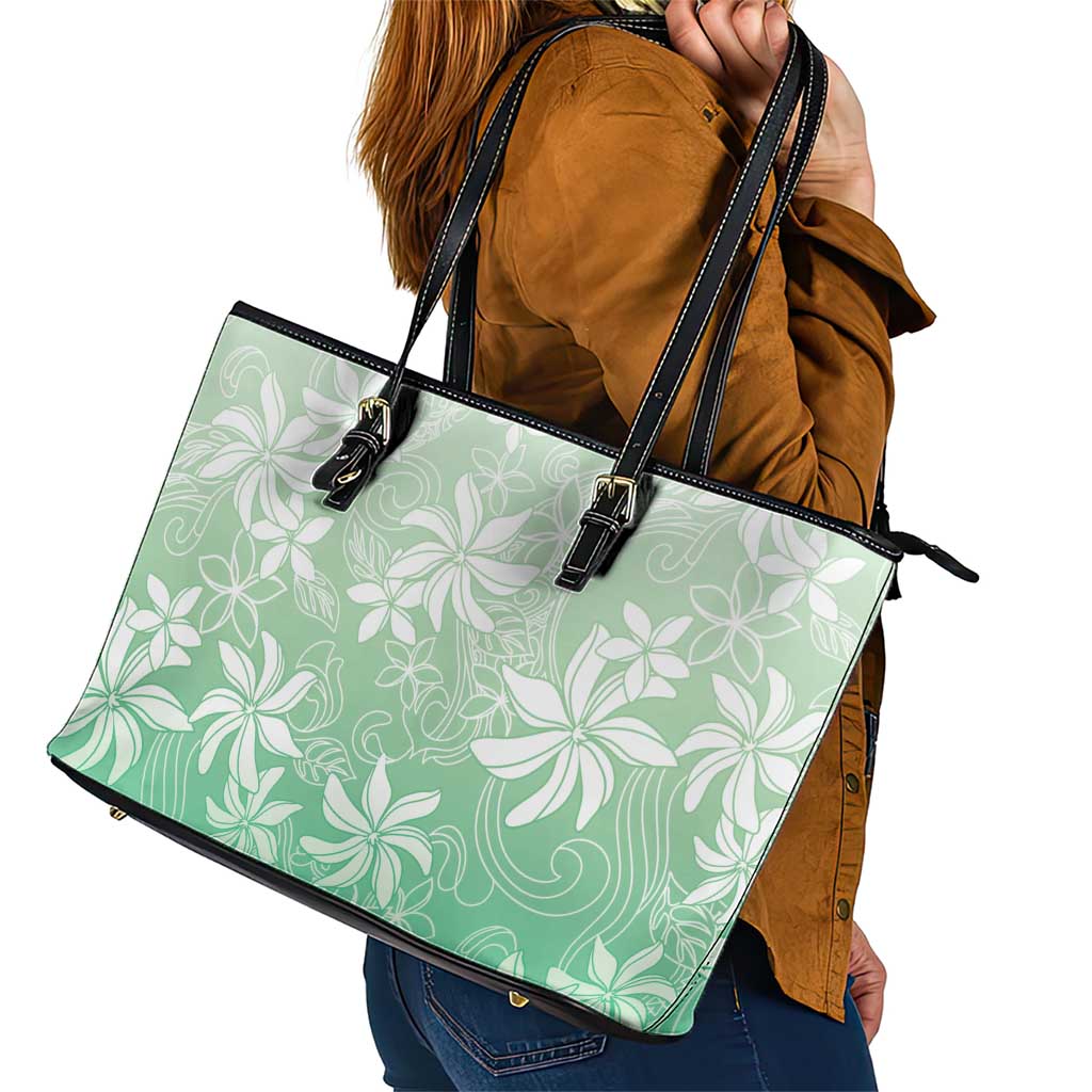 Tiare Tahiti Leather Tote Bag Matcha Polynesia Motifs LT05 - Polynesian Pride