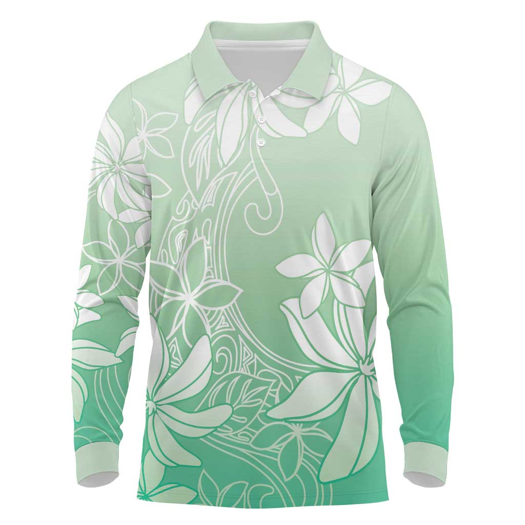Tiare Tahiti Long Sleeve Polo Shirt Matcha Polynesia Motifs - Polynesian Pride