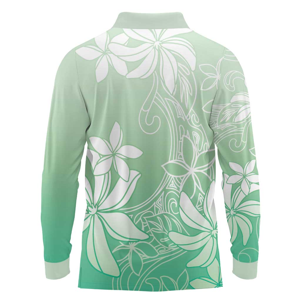 Tiare Tahiti Long Sleeve Polo Shirt Matcha Polynesia Motifs - Polynesian Pride