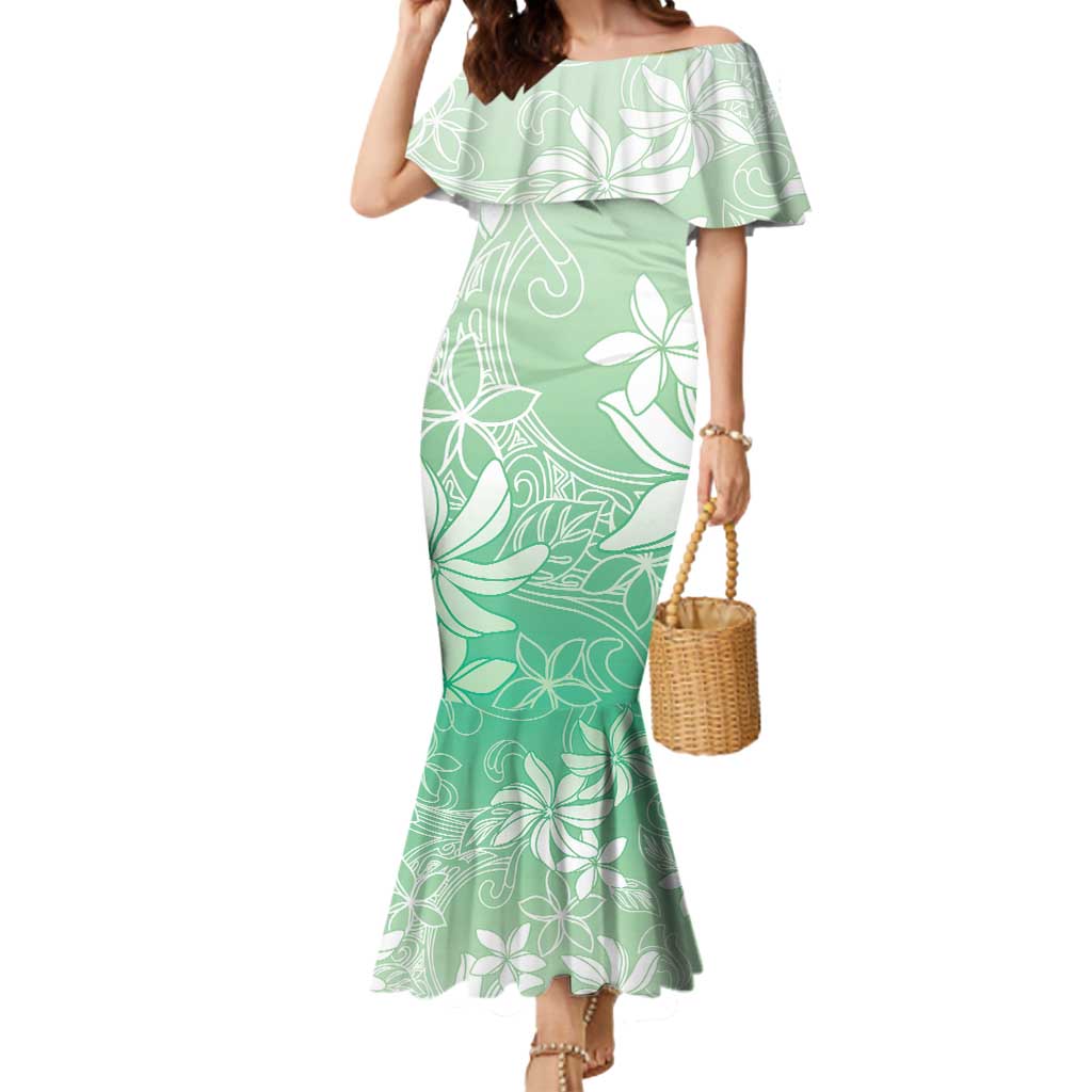 Tiare Tahiti Mermaid Dress Matcha Polynesia Motifs LT05 Women Green - Polynesian Pride