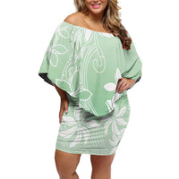 Tiare Tahiti Off Shoulder Short Dress Matcha Polynesia Motifs LT05 Women Green - Polynesian Pride