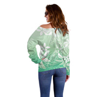 Tiare Tahiti Off Shoulder Sweater Matcha Polynesia Motifs - Polynesian Pride