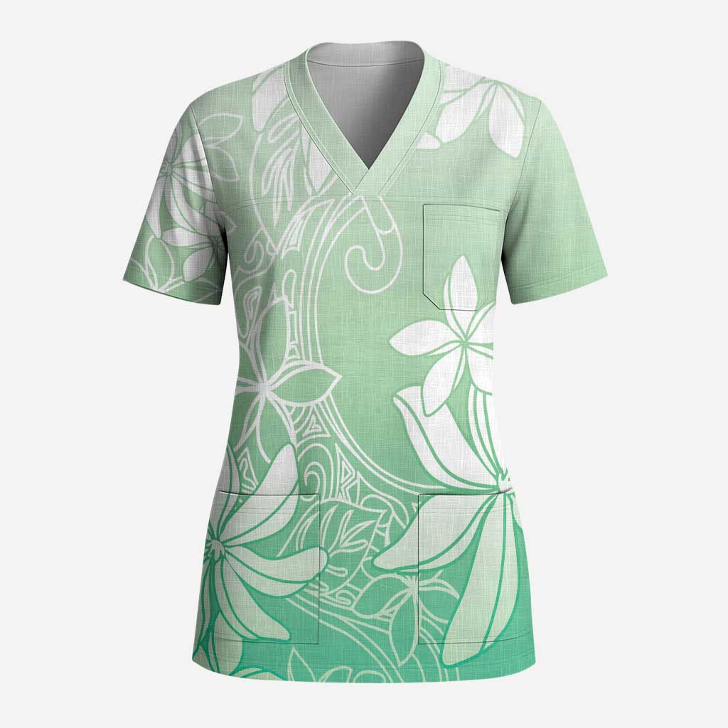 Tiare Tahiti Scrub Top Matcha Polynesia Motifs LT05 Adult Green - Polynesian Pride