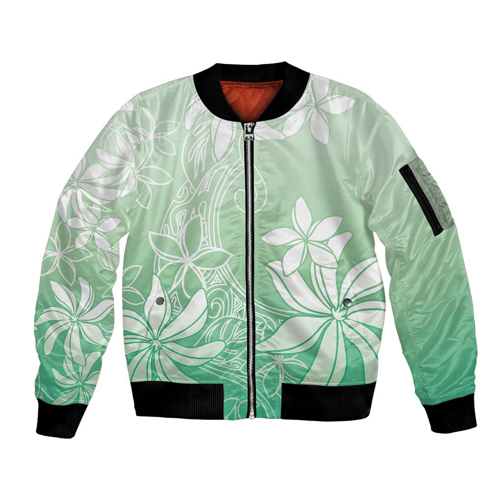Tiare Tahiti Sleeve Zip Bomber Jacket Matcha Polynesia Motifs LT05 Unisex Green - Polynesian Pride
