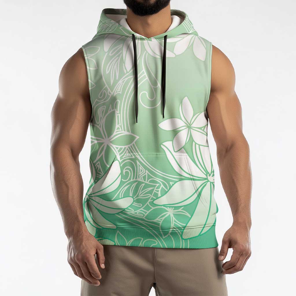 Tiare Tahiti Sleeveless Hoodie Matcha Polynesia Motifs - Polynesian Pride