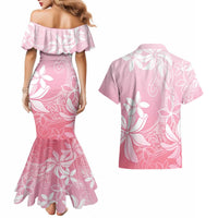 Tiare Tahiti Couples Matching Mermaid Dress and Hawaiian Shirt Pink Polynesia Motifs - Polynesian Pride