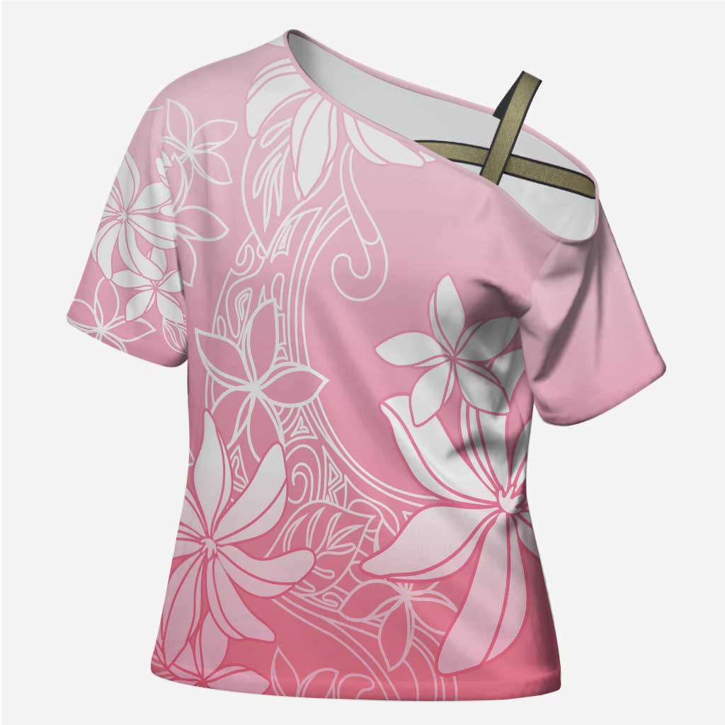Tiare Tahiti Cross Shoulder Shirt Pink Polynesia Motifs - Polynesian Pride