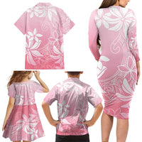 Tiare Tahiti Family Matching Long Sleeve Bodycon Dress and Hawaiian Shirt Pink Polynesia Motifs LT05 - Polynesian Pride