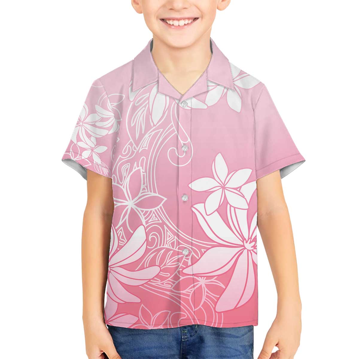 Tiare Tahiti Family Matching Off The Shoulder Long Sleeve Dress and Hawaiian Shirt Pink Polynesia Motifs LT05 Son's Shirt Pink - Polynesian Pride