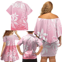 Tiare Tahiti Family Matching Off Shoulder Short Dress and Hawaiian Shirt Pink Polynesia Motifs - Polynesian Pride