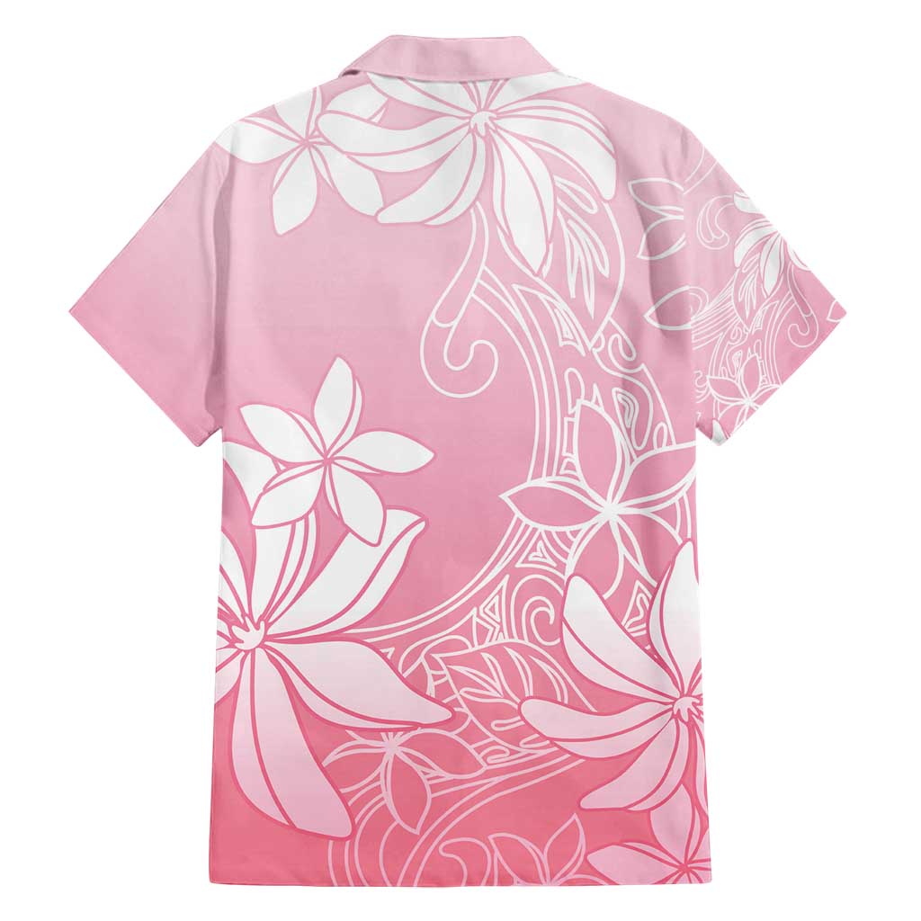 Tiare Tahiti Family Matching Off Shoulder Short Dress and Hawaiian Shirt Pink Polynesia Motifs - Polynesian Pride