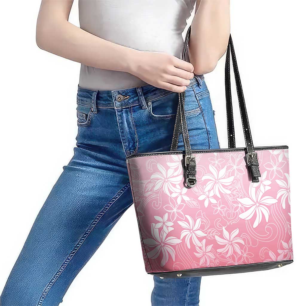Tiare Tahiti Leather Tote Bag Pink Polynesia Motifs LT05 - Polynesian Pride