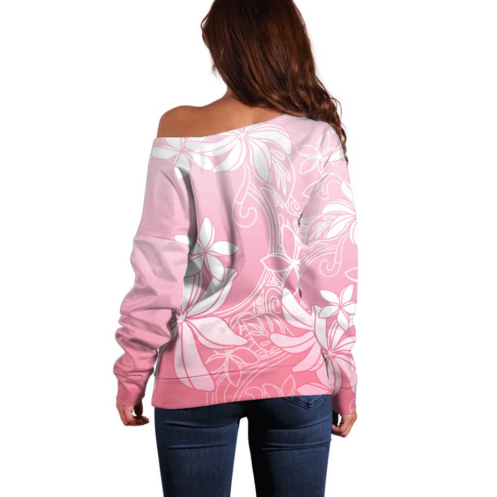 Tiare Tahiti Off Shoulder Sweater Pink Polynesia Motifs - Polynesian Pride