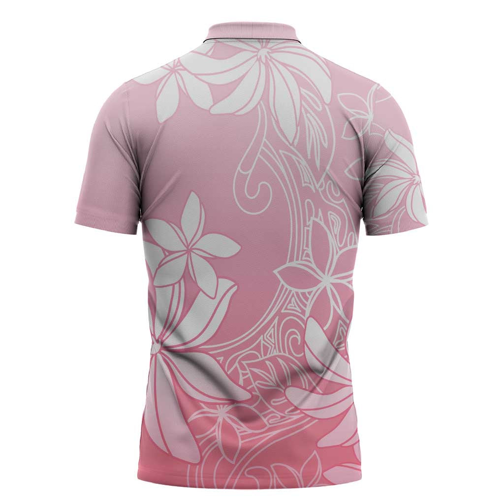 Tiare Tahiti Zipper Polo Shirt Pink Polynesia Motifs - Polynesian Pride