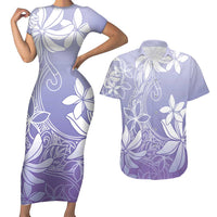 Tiare Tahiti Couples Matching Short Sleeve Bodycon Dress and Hawaiian Shirt Purple Polynesia Motifs - Polynesian Pride