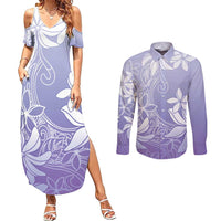 Tiare Tahiti Couples Matching Summer Maxi Dress and Long Sleeve Button Shirt Purple Polynesia Motifs LT05 Purple - Polynesian Pride