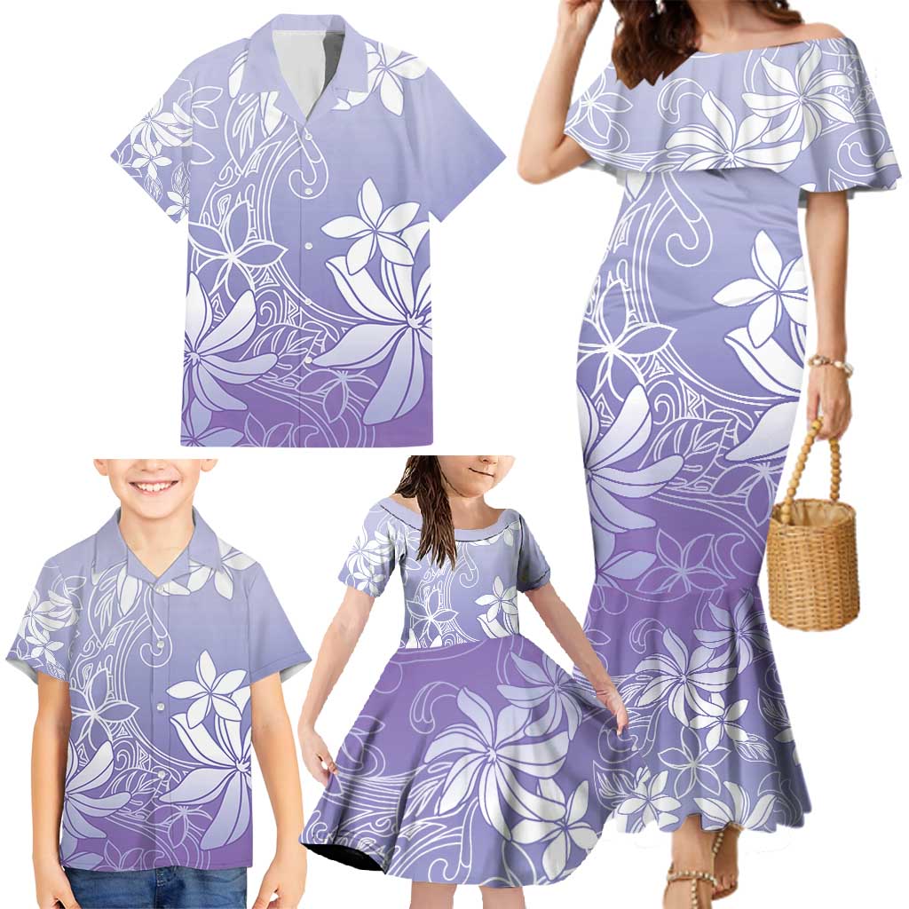 Tiare Tahiti Family Matching Mermaid Dress and Hawaiian Shirt Purple Polynesia Motifs LT05 - Polynesian Pride