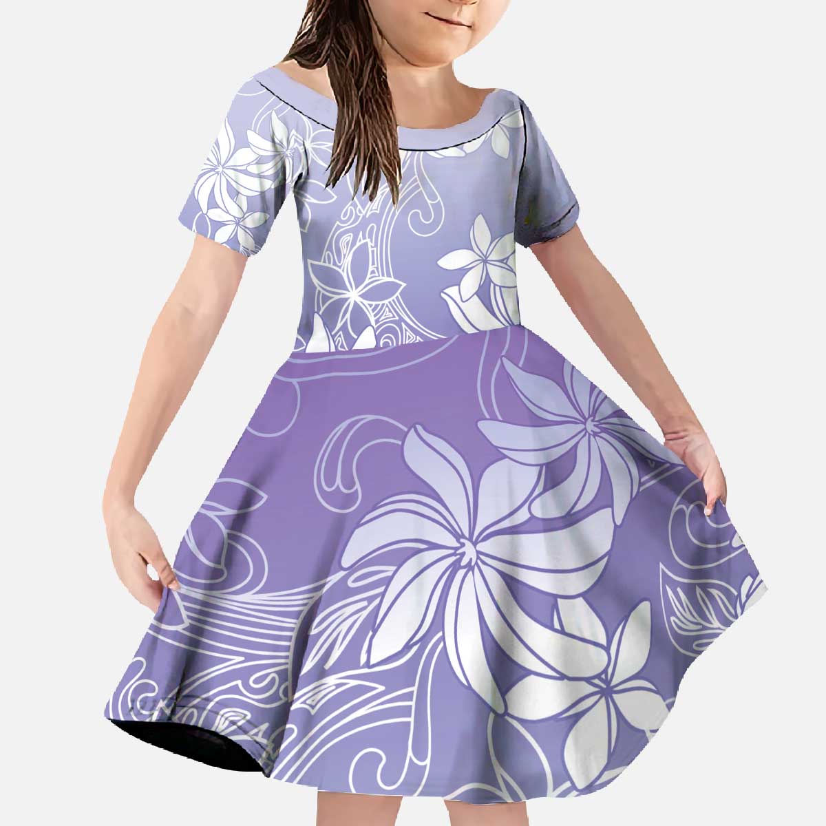 Tiare Tahiti Family Matching Off The Shoulder Long Sleeve Dress and Hawaiian Shirt Purple Polynesia Motifs LT05 Daughter's Dress Purple - Polynesian Pride