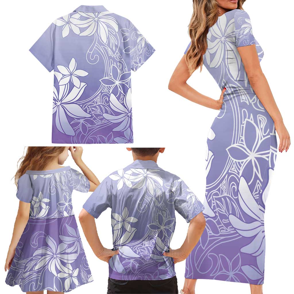 Tiare Tahiti Family Matching Short Sleeve Bodycon Dress and Hawaiian Shirt Purple Polynesia Motifs LT05 - Polynesian Pride